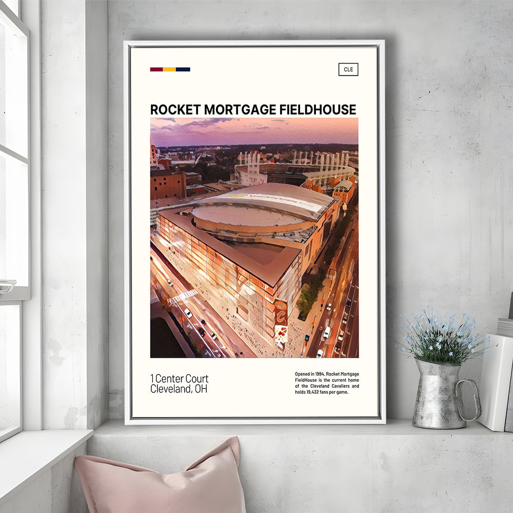 Rocket Mortgage FieldHouse Print, Cleveland Cavaliers Stadium Art, Man Cave Gift, Floating Framed Canvas Print Wall Art