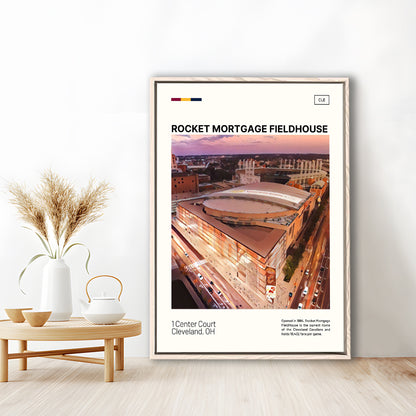 Rocket Mortgage FieldHouse Print, Cleveland Cavaliers Stadium Art, Man Cave Gift, Floating Framed Canvas Print Wall Art