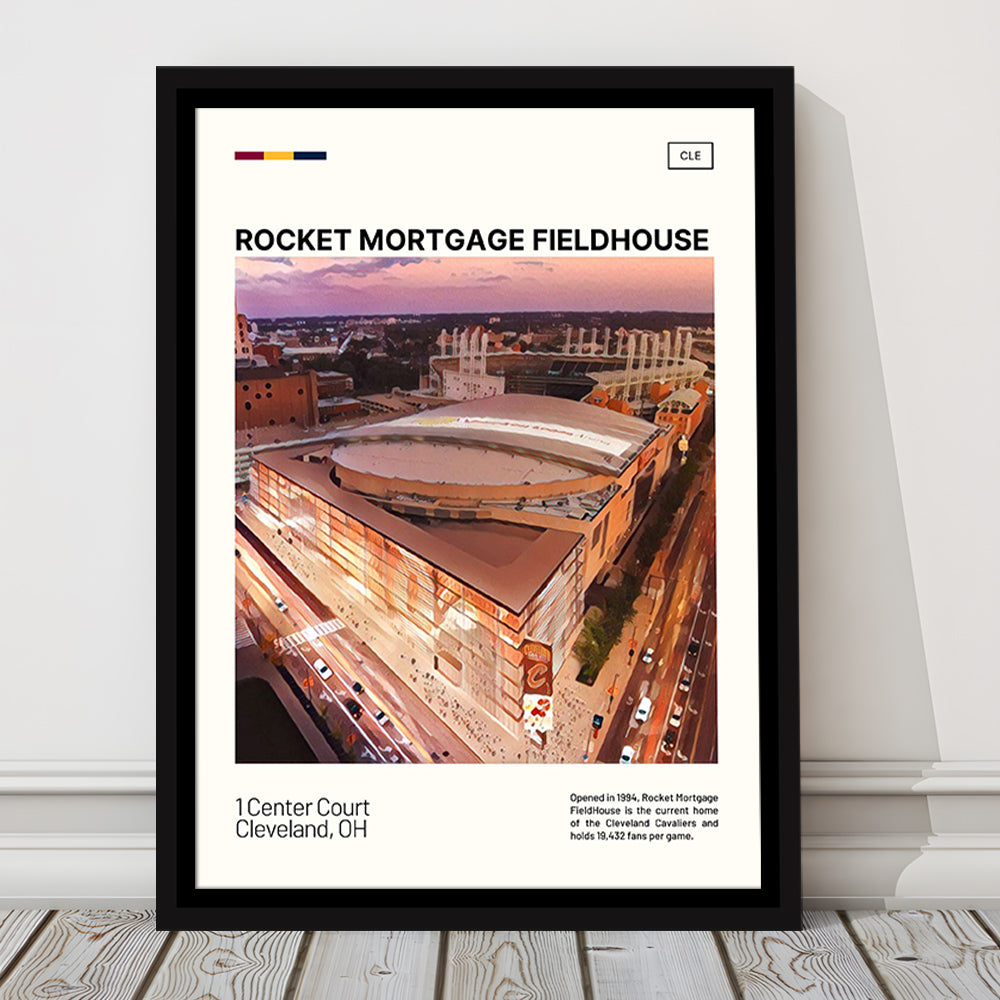 Rocket Mortgage FieldHouse Print, Cleveland Cavaliers Stadium Art, Man Cave Gift, Floating Framed Canvas Print Wall Art