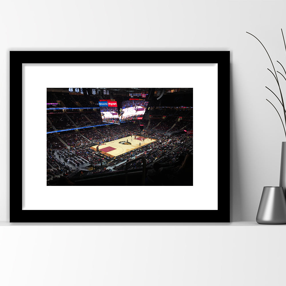 Rocket Mortgage Fieldhouse, Stadium Canvas, Sport Art, Gift for him, White Border Framed Art Print Wall Decor