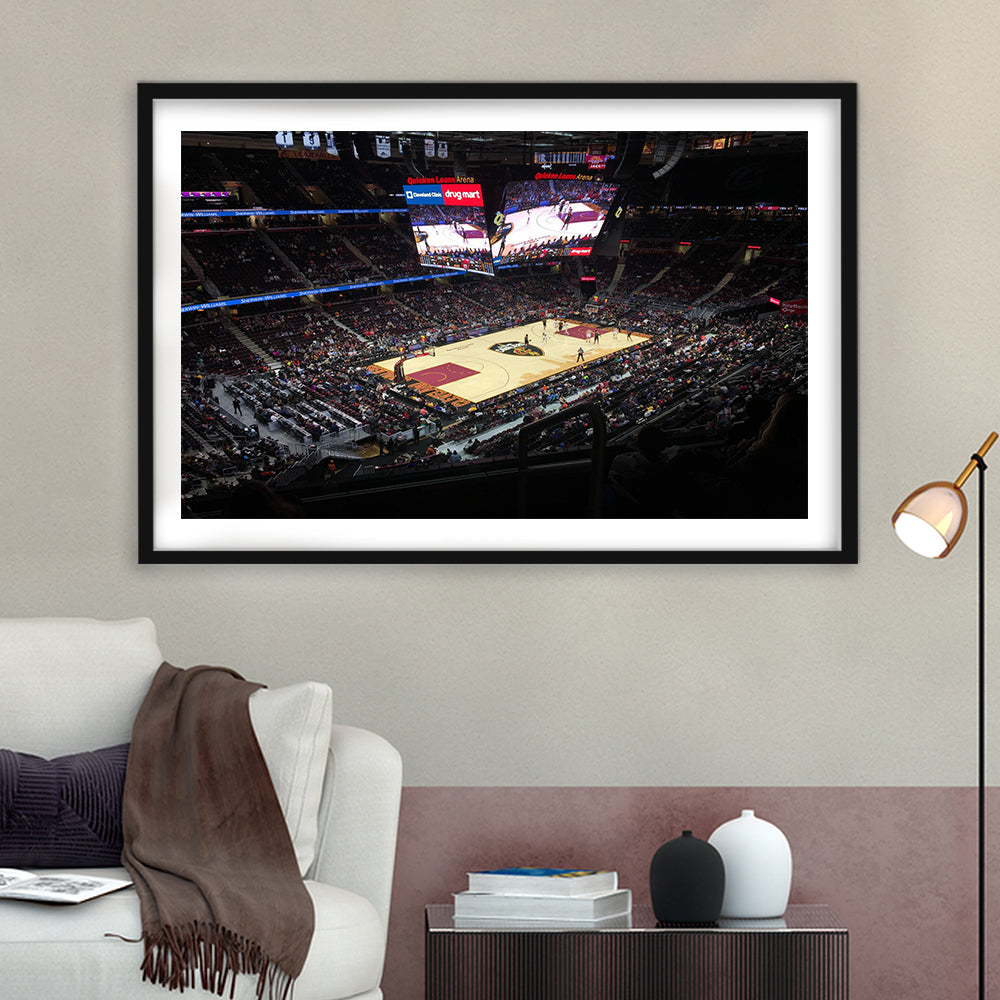 Rocket Mortgage Fieldhouse, Stadium Canvas, Sport Art, Gift for him, White Border Framed Art Print Wall Decor