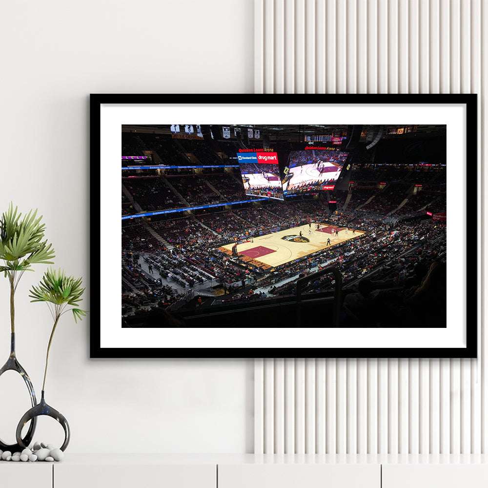Rocket Mortgage Fieldhouse, Stadium Canvas, Sport Art, Gift for him, White Border Framed Art Print Wall Decor