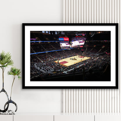 Rocket Mortgage Fieldhouse, Stadium Canvas, Sport Art, Gift for him, White Border Framed Art Print Wall Decor