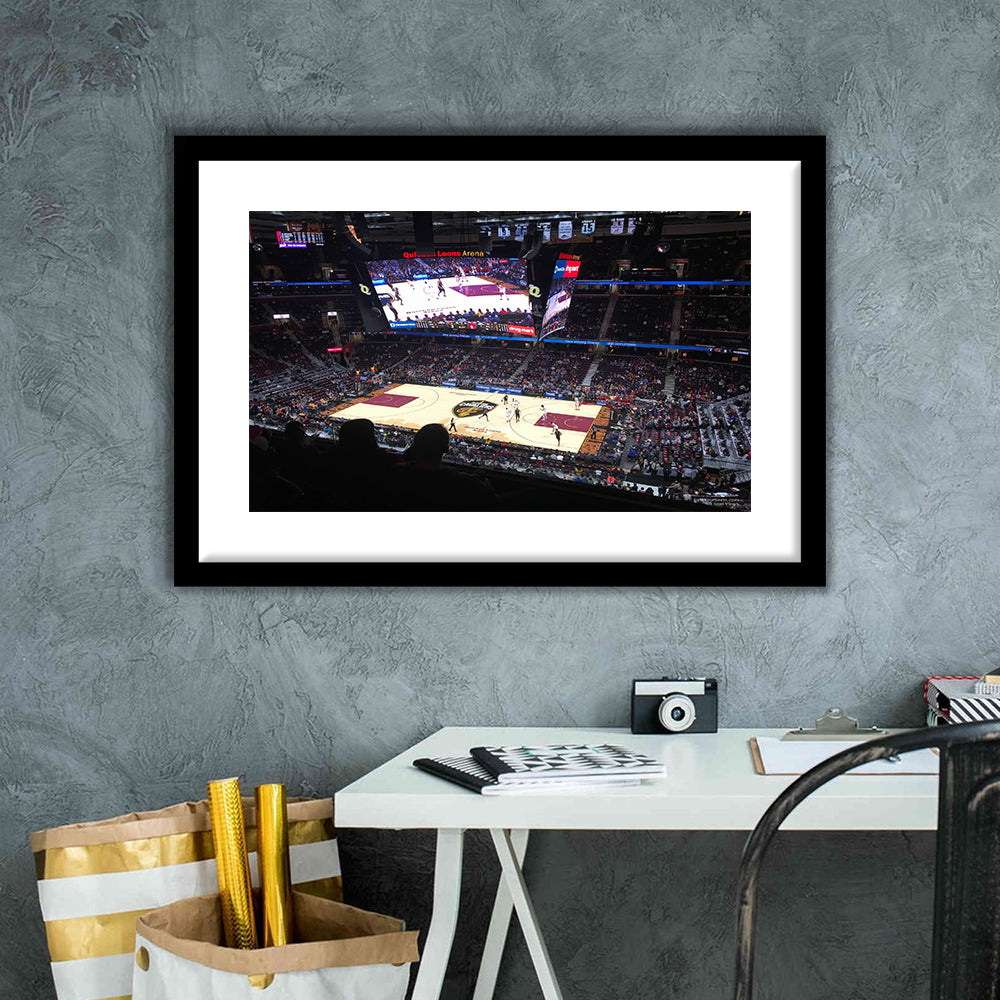 Rockets Mortgage Cavalier, Stadium Canvas, Sport Art, Gift for him, White Border Framed Art Print Wall Decor