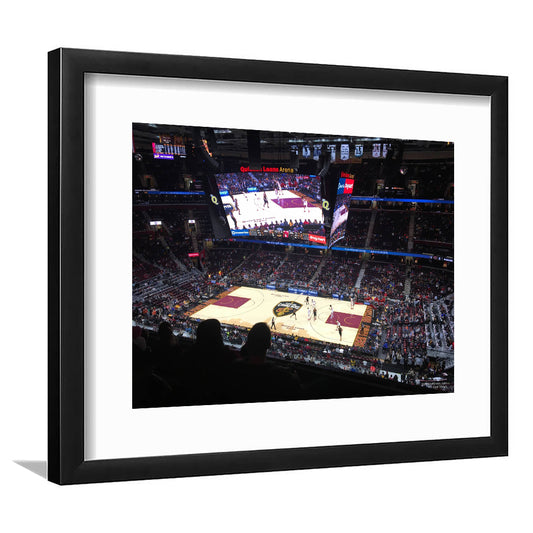 Rockets Mortgage Cavalier, Stadium Canvas, Sport Art, Gift for him, White Border Framed Art Print Wall Decor