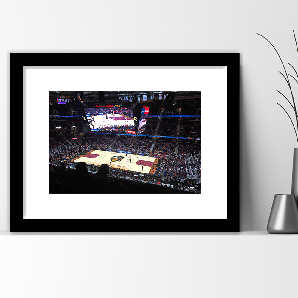 Rockets Mortgage Cavalier, Stadium Canvas, Sport Art, Gift for him, White Border Framed Art Print Wall Decor