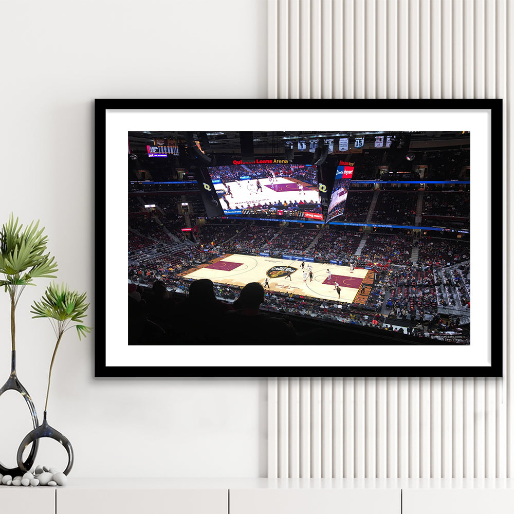 Rockets Mortgage Cavalier, Stadium Canvas, Sport Art, Gift for him, White Border Framed Art Print Wall Decor