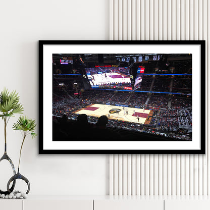 Rockets Mortgage Cavalier, Stadium Canvas, Sport Art, Gift for him, White Border Framed Art Print Wall Decor