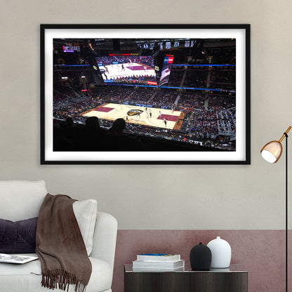 Rockets Mortgage Cavalier, Stadium Canvas, Sport Art, Gift for him, White Border Framed Art Print Wall Decor