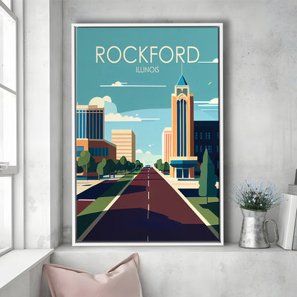 Rockford Illinois Retro Art Print, Rockford City Wall Art, Floating Framed Canvas Print, Framed Picture, Painting Canvas