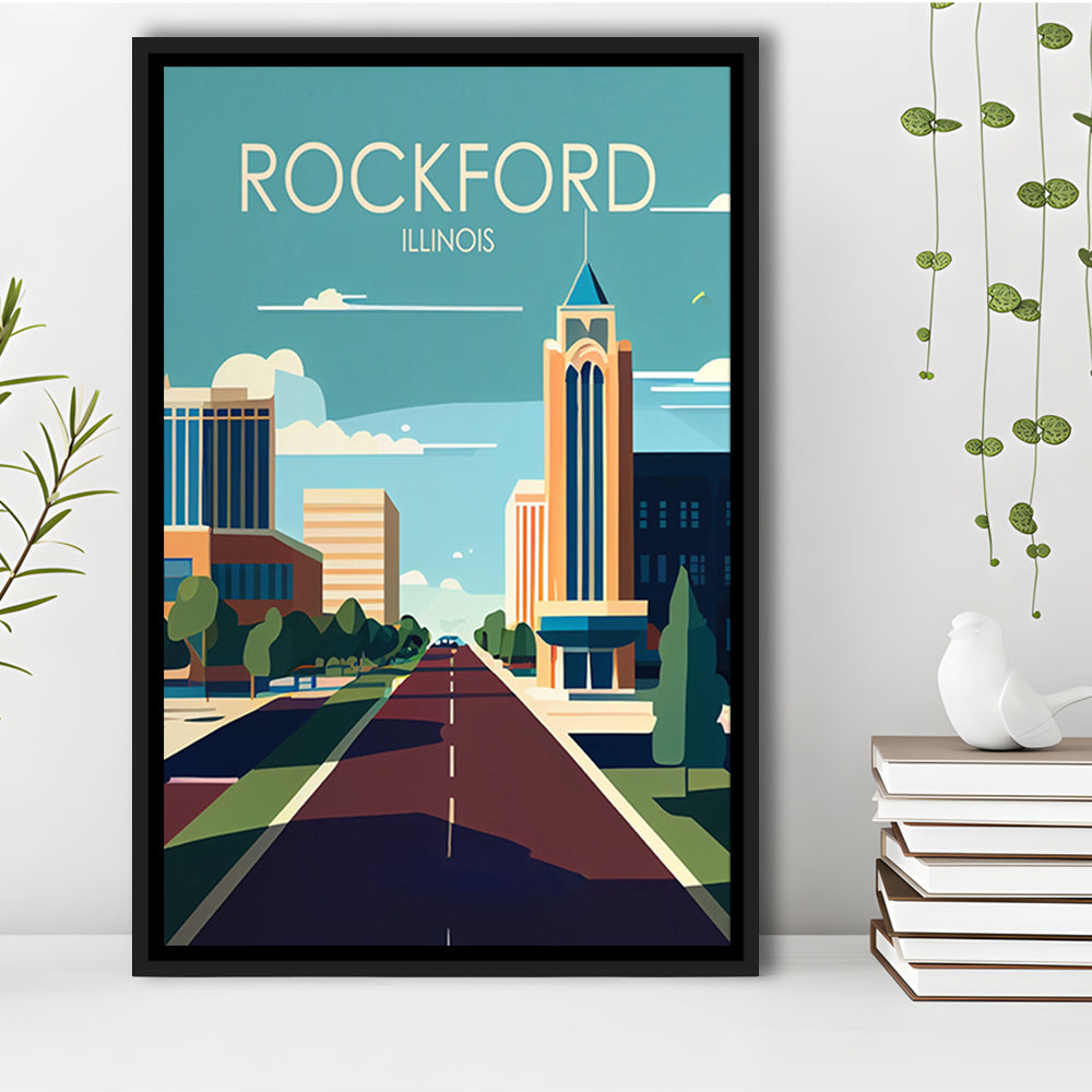 Rockford Illinois Retro Art Print, Rockford City Wall Art, Floating Framed Canvas Print, Framed Picture, Painting Canvas