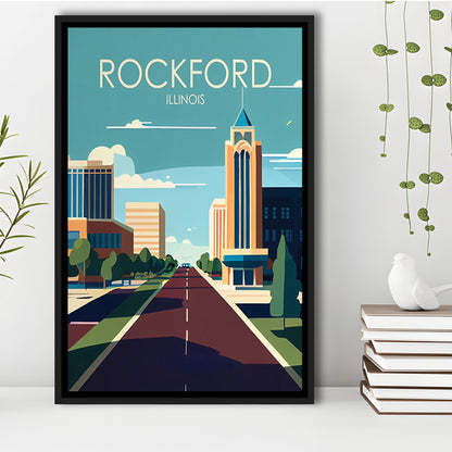 Rockford Illinois Retro Art Print, Rockford City Wall Art, Floating Framed Canvas Print, Framed Picture, Painting Canvas