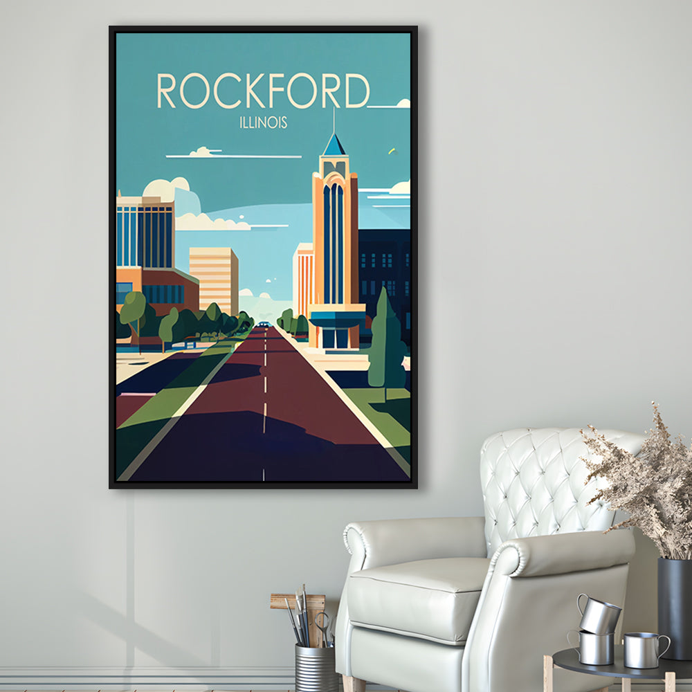 Rockford Illinois Retro Art Print, Rockford City Wall Art, Floating Framed Canvas Print, Framed Picture, Painting Canvas
