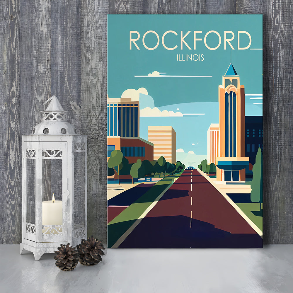 Rockford Illinois Retro Art Print, Rockford City Wall Art, Canvas Print, Painting Canvas, Living Room Decor