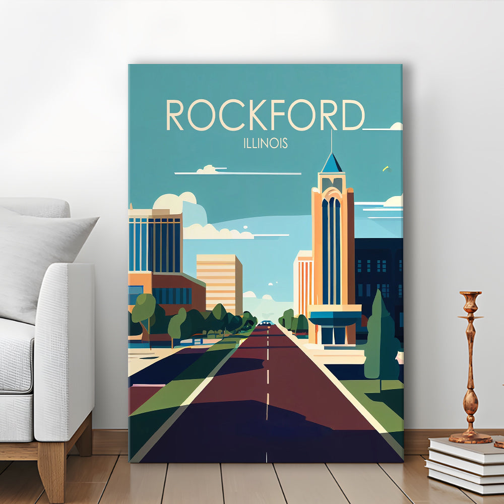 Rockford Illinois Retro Art Print, Rockford City Wall Art, Canvas Print, Painting Canvas, Living Room Decor