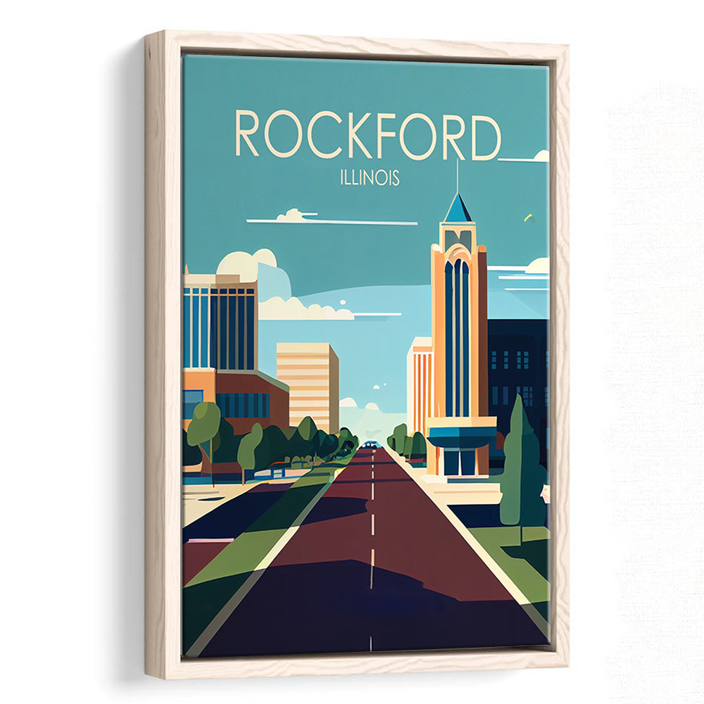 Rockford Illinois Retro Art Print, Rockford City Wall Art, Floating Framed Canvas Print, Framed Picture, Painting Canvas