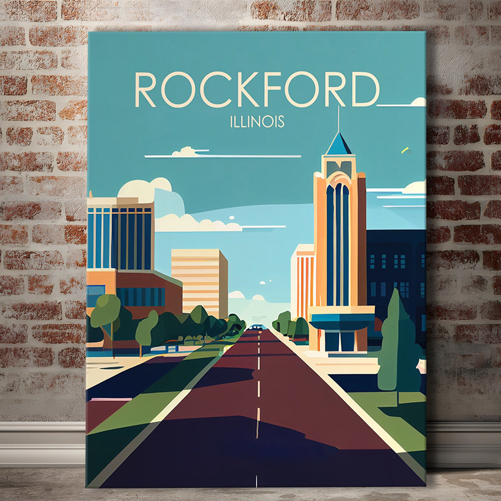 Rockford Illinois Retro Art Print, Rockford City Wall Art, Canvas Print, Painting Canvas, Living Room Decor