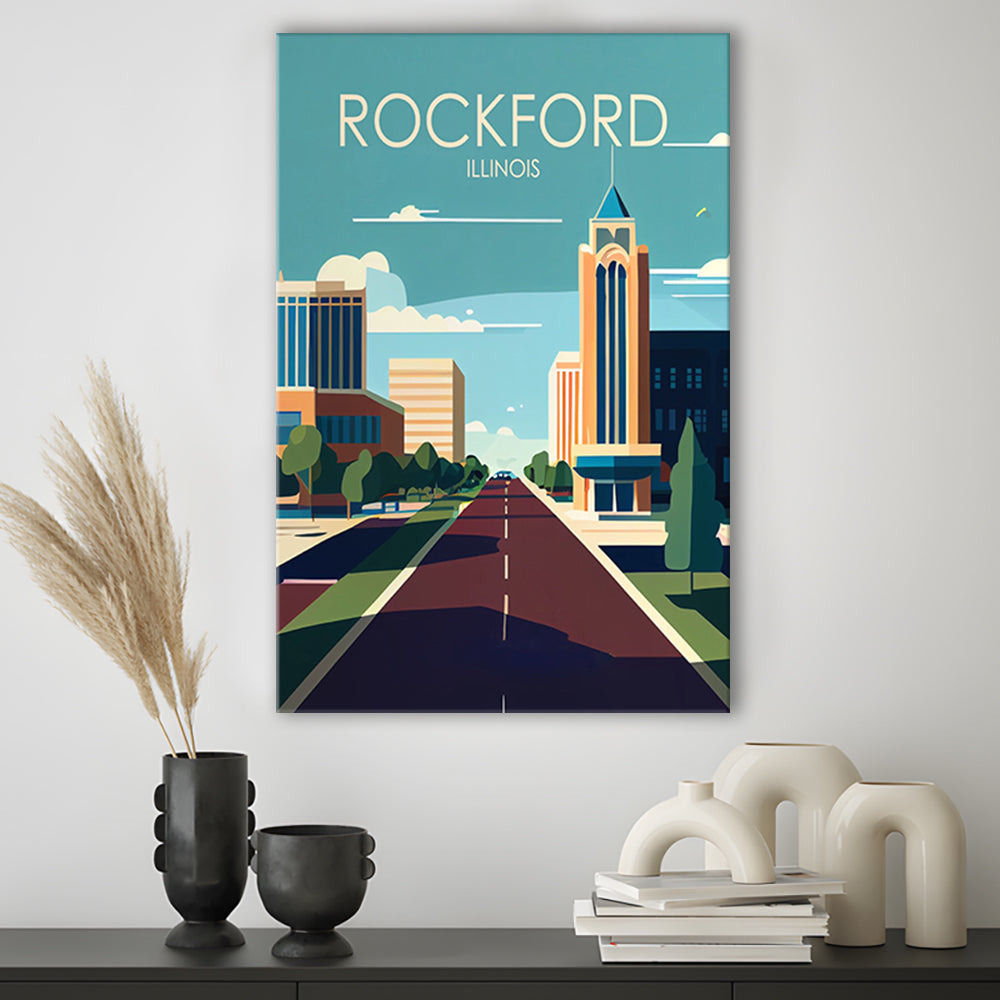Rockford Illinois Retro Art Print, Rockford City Wall Art, Canvas Print, Painting Canvas, Living Room Decor