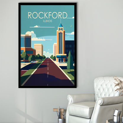 Rockford Illinois Retro Art Print, Rockford City Wall Art, Framed Art Print, Picture Framed, Painting Art