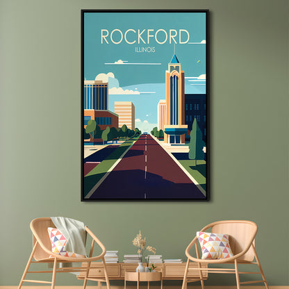Rockford Illinois Retro Art Print, Rockford City Wall Art, Floating Framed Canvas Print, Framed Picture, Painting Canvas