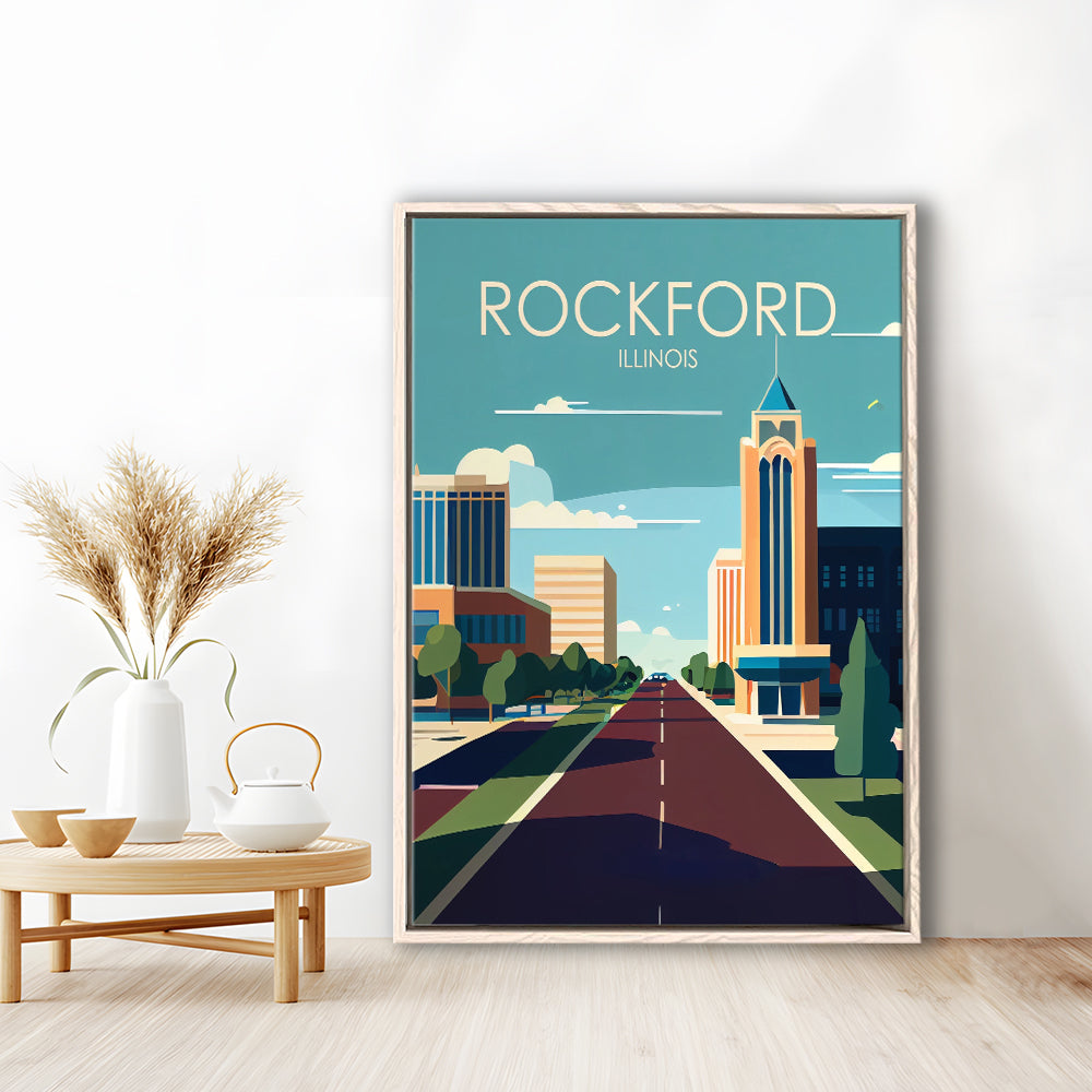Rockford Illinois Retro Art Print, Rockford City Wall Art, Floating Framed Canvas Print, Framed Picture, Painting Canvas