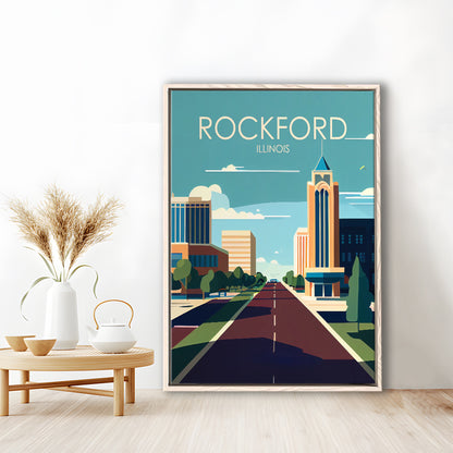 Rockford Illinois Retro Art Print, Rockford City Wall Art, Floating Framed Canvas Print, Framed Picture, Painting Canvas