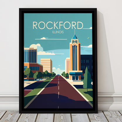Rockford Illinois Retro Art Print, Rockford City Wall Art, Floating Framed Canvas Print, Framed Picture, Painting Canvas