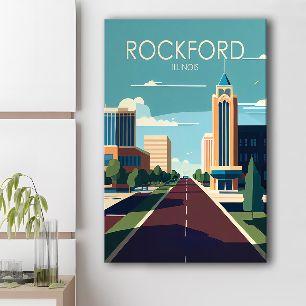 Rockford Illinois Retro Art Print, Rockford City Wall Art, Canvas Print, Painting Canvas, Living Room Decor