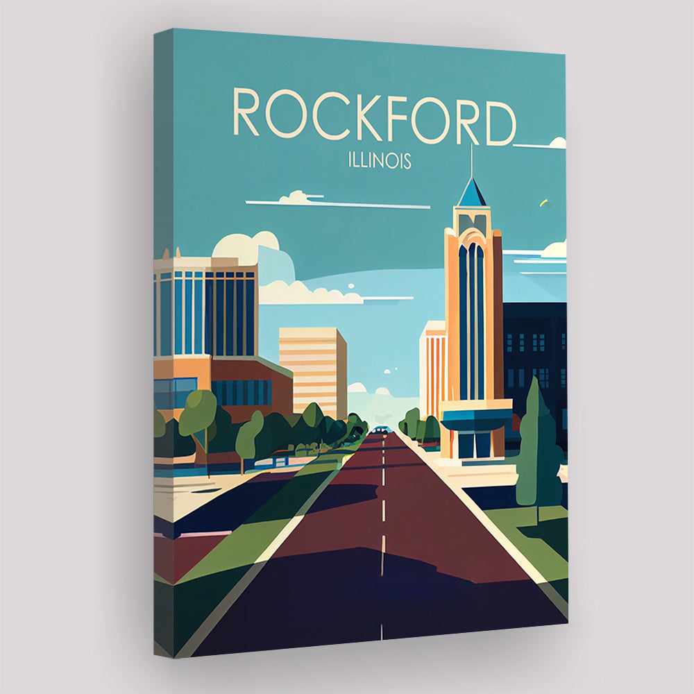 Rockford Illinois Retro Art Print, Rockford City Wall Art, Canvas Print, Painting Canvas, Living Room Decor