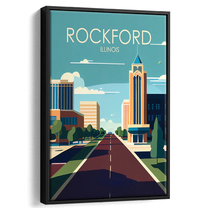 Rockford Illinois Retro Art Print, Rockford City Wall Art, Floating Framed Canvas Print, Framed Picture, Painting Canvas