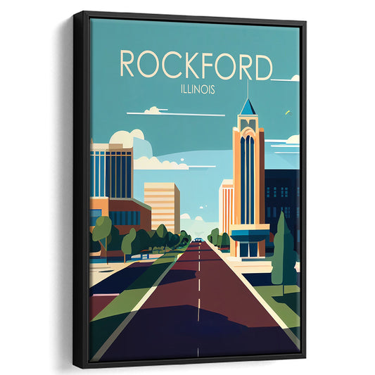 Rockford Illinois Retro Art Print, Rockford City Wall Art, Floating Framed Canvas Print, Framed Picture, Painting Canvas