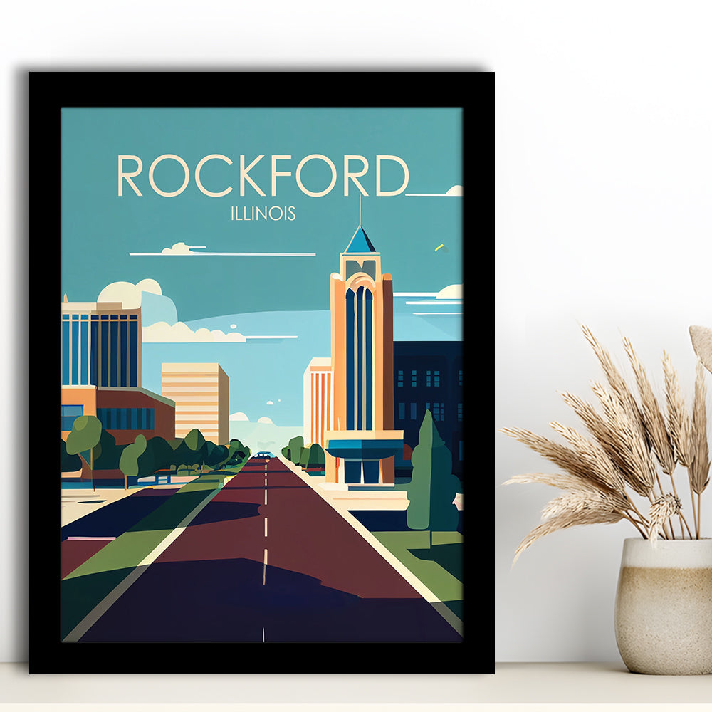 Rockford Illinois Retro Art Print, Rockford City Wall Art, Framed Art Print, Picture Framed, Painting Art