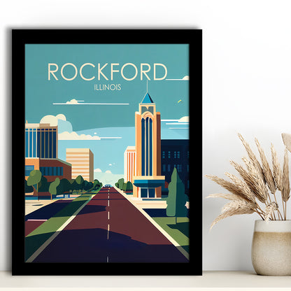 Rockford Illinois Retro Art Print, Rockford City Wall Art, Framed Art Print, Picture Framed, Painting Art