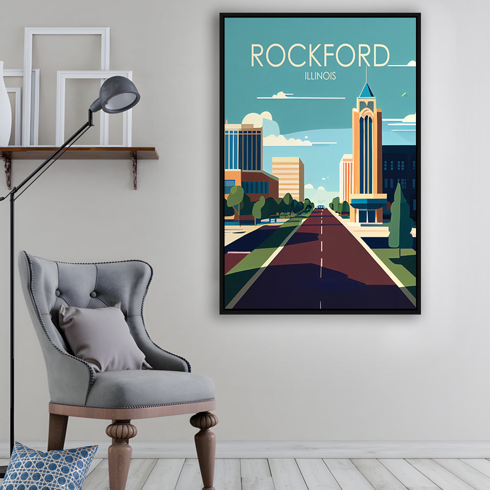 Rockford Illinois Retro Art Print, Rockford City Wall Art, Floating Framed Canvas Print, Framed Picture, Painting Canvas