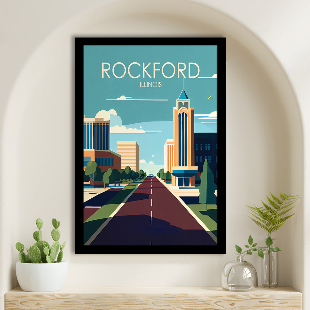 Rockford Illinois Retro Art Print, Rockford City Wall Art, Framed Art Print, Picture Framed, Painting Art