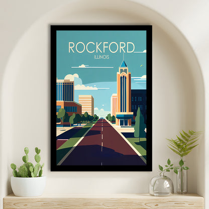 Rockford Illinois Retro Art Print, Rockford City Wall Art, Framed Art Print, Picture Framed, Painting Art