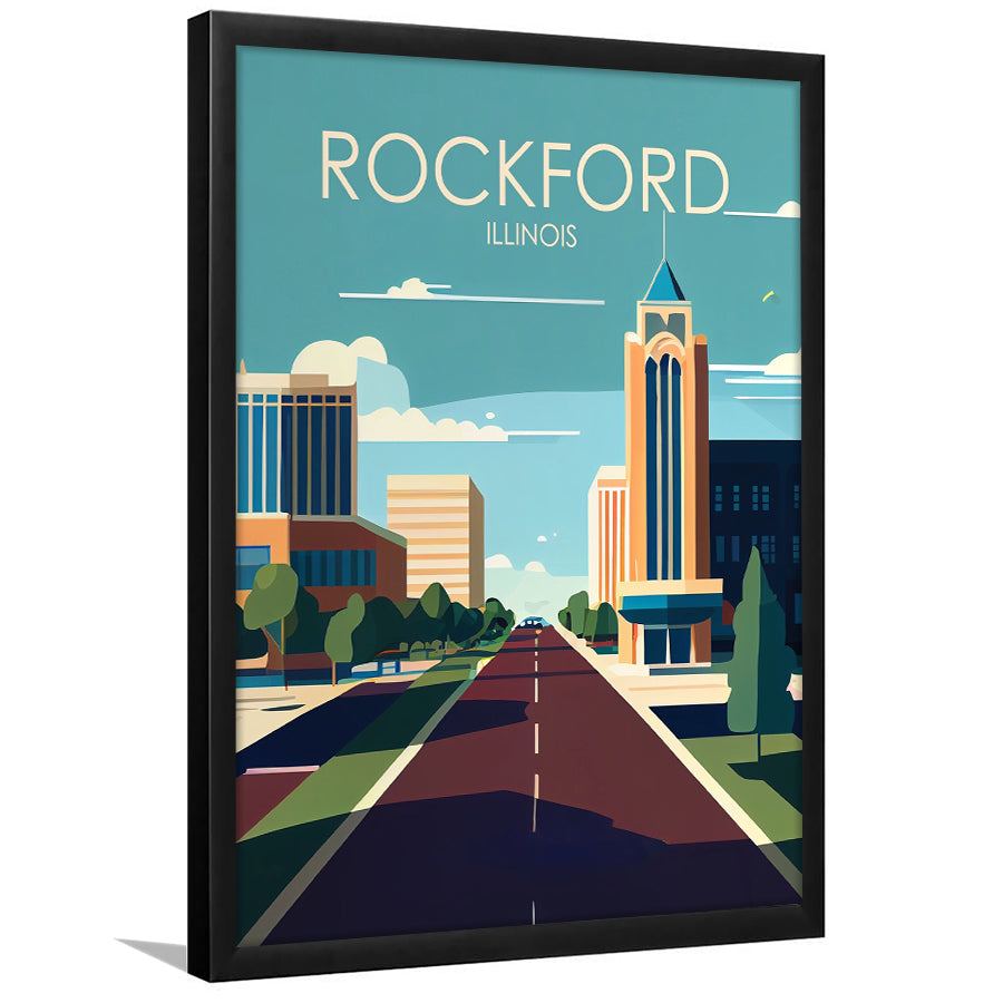 Rockford Illinois Retro Art Print, Rockford City Wall Art, Framed Art Print, Picture Framed, Painting Art
