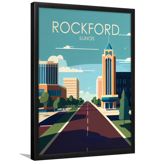 Rockford Illinois Retro Art Print, Rockford City Wall Art, Framed Art Print, Picture Framed, Painting Art
