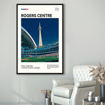 Rogers Centre Print, Toronto Blue Jays Stadium Canvas Art, Man Cave Gift, Floating Framed Canvas Print Wall Art