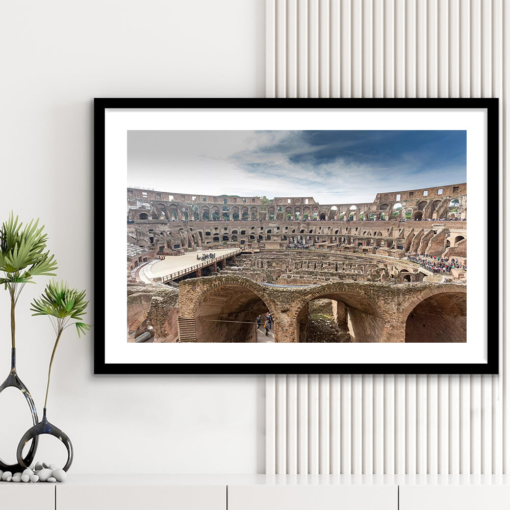 Rome Colosseum, Stadium Canvas, Sport Art, Gift for him, White Border Framed Art Print Wall Decor