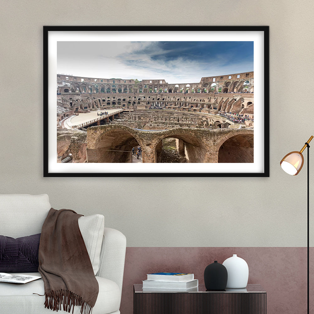 Rome Colosseum, Stadium Canvas, Sport Art, Gift for him, White Border Framed Art Print Wall Decor