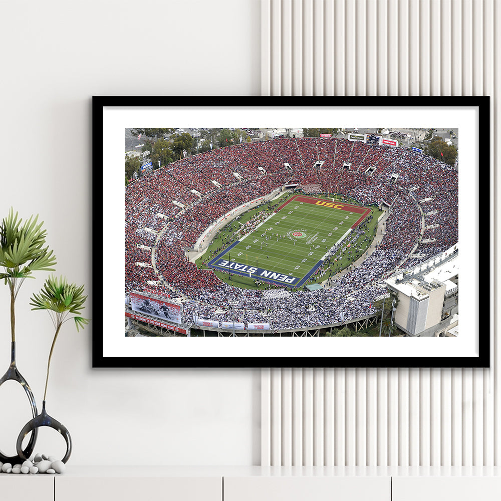 Rose Bowl Aerial View, Stadium Canvas, Sport Art, Gift for him, White Border Framed Art Print Wall Decor