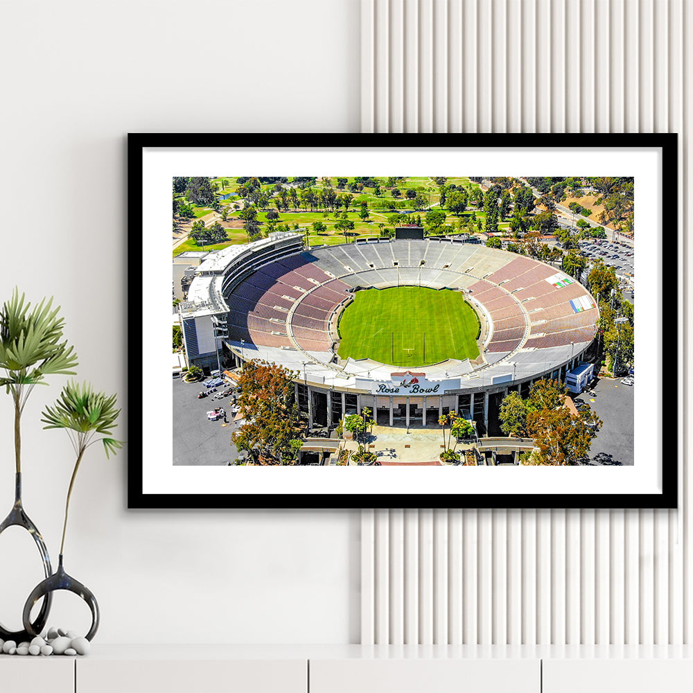 Rose Bowl, Stadium Canvas, Sport Art, Gift for him, White Border Framed Art Print Wall Decor