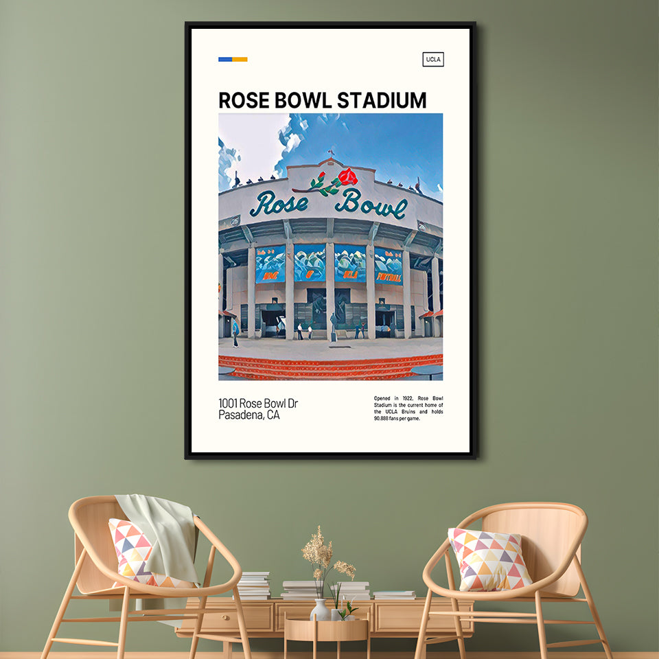 Rose Bowl Stadium Print, UCLA Bruins Stadium Canvas Art, Man Cave Gift, Floating Framed Canvas Print Wall Art
