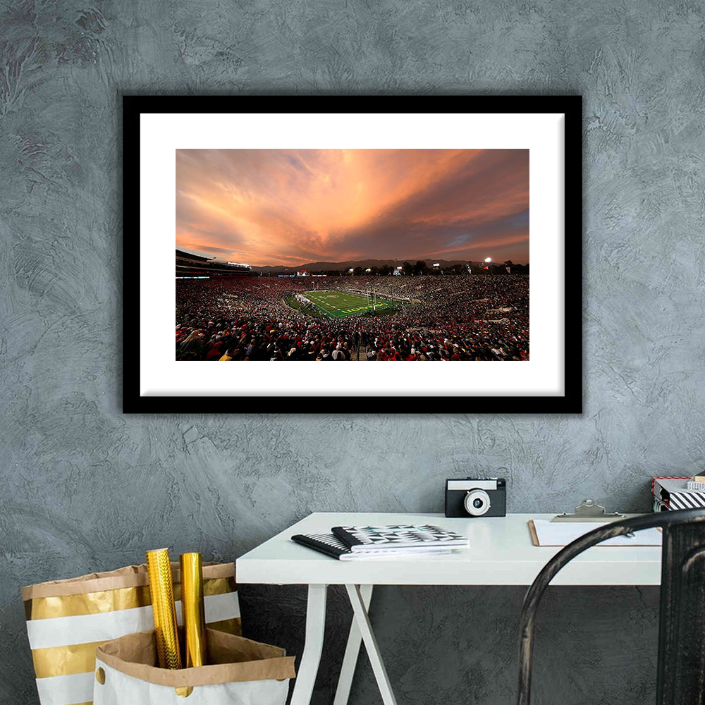 Rose Bowl in California, Stadium Canvas, Sport Art, Gift for him, White Border Framed Art Print Wall Decor