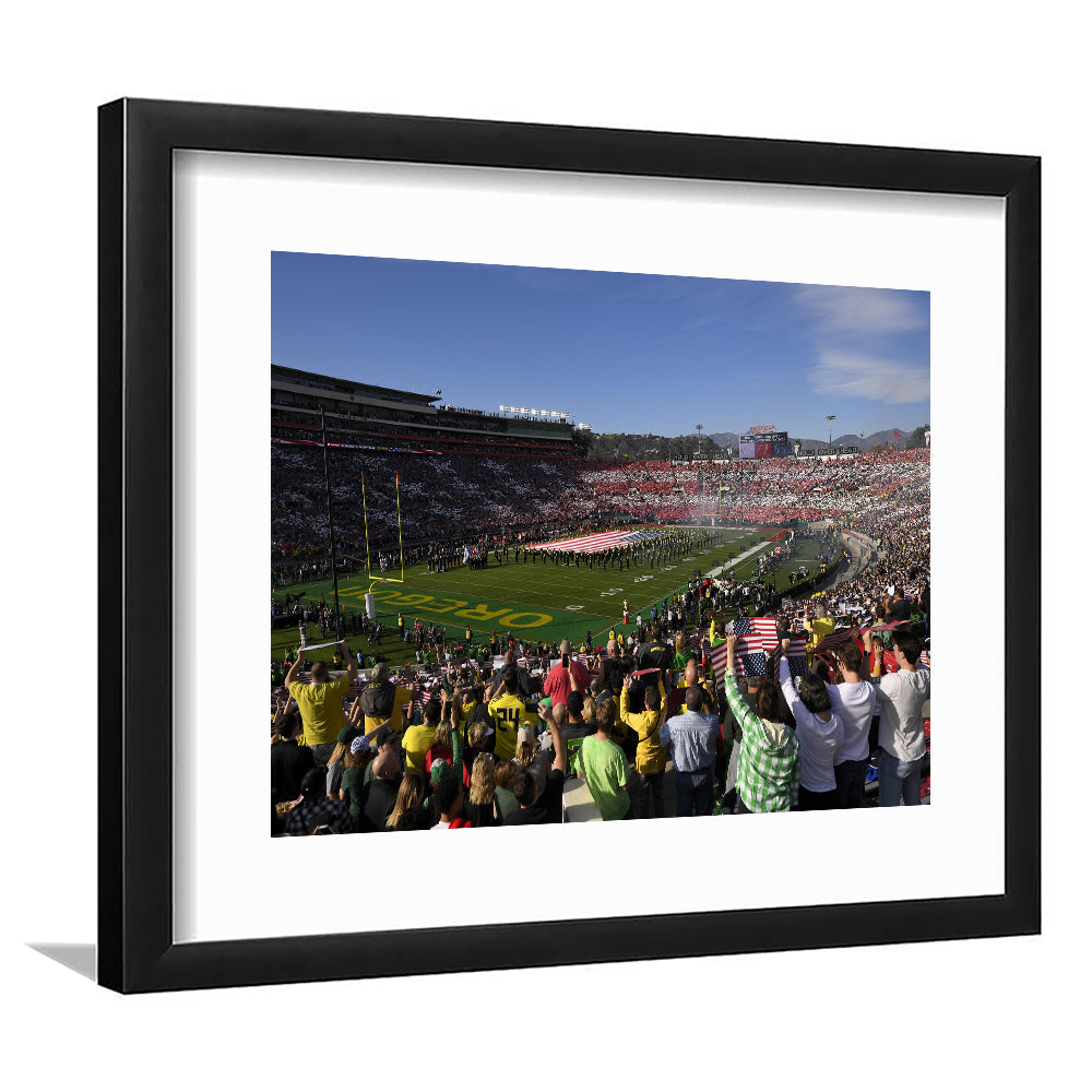 Rose Bowl in Pasadena California, Stadium Canvas, Sport Art, Gift for him, White Border Framed Art Print Wall Decor