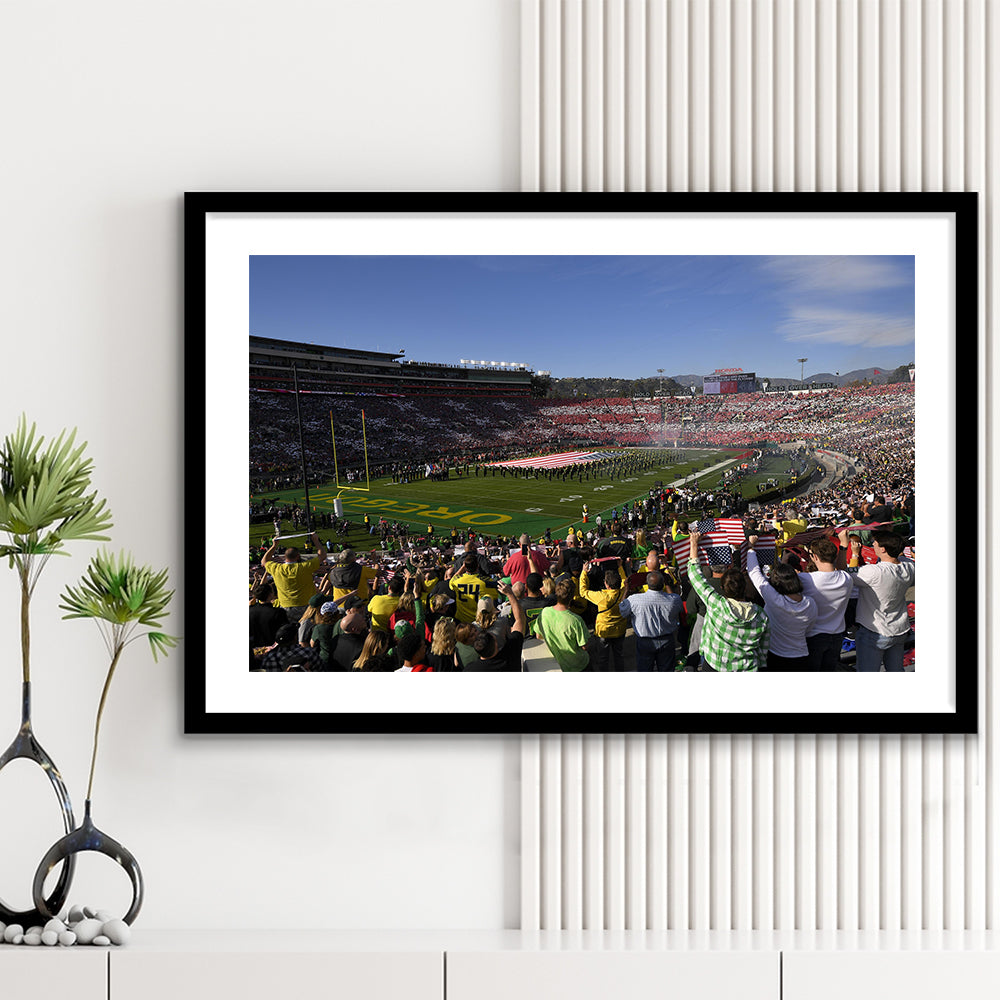 Rose Bowl in Pasadena California, Stadium Canvas, Sport Art, Gift for him, White Border Framed Art Print Wall Decor