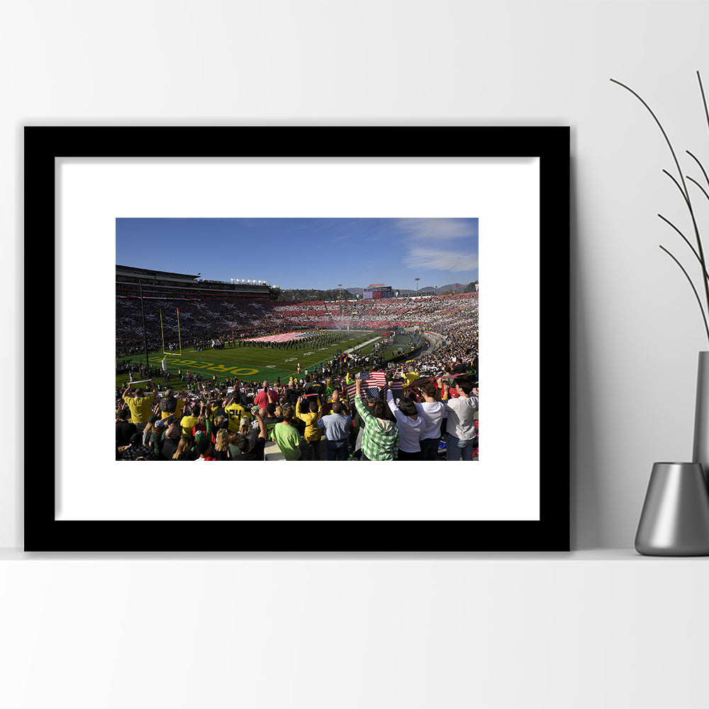 Rose Bowl in Pasadena California, Stadium Canvas, Sport Art, Gift for him, White Border Framed Art Print Wall Decor