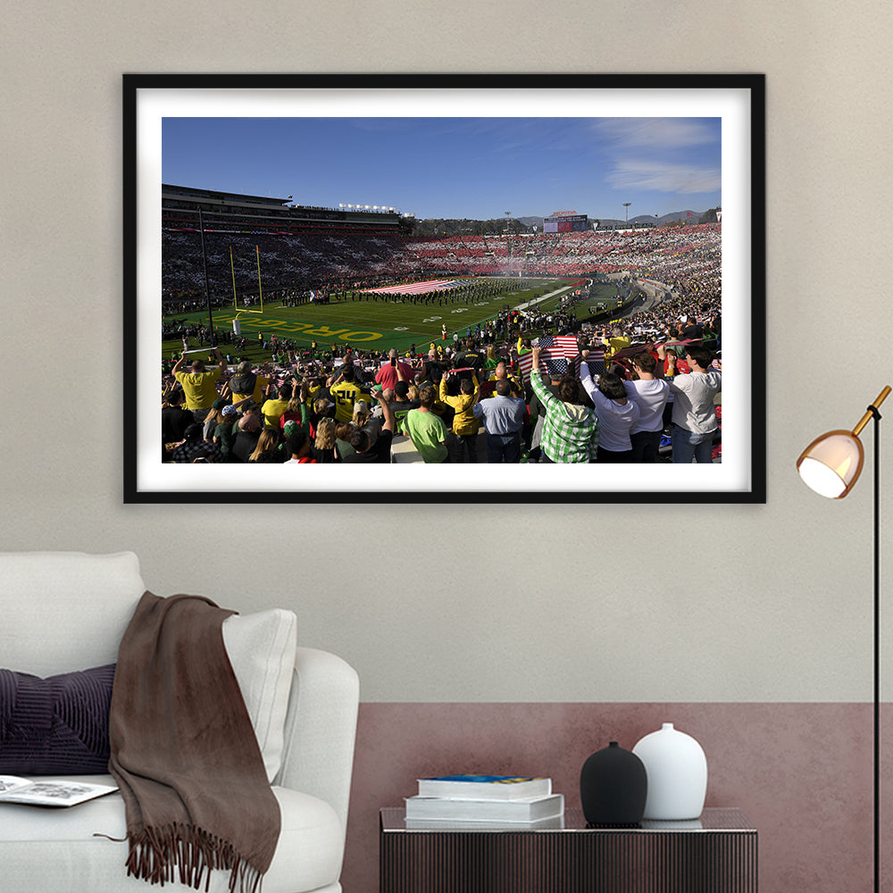 Rose Bowl in Pasadena California, Stadium Canvas, Sport Art, Gift for him, White Border Framed Art Print Wall Decor
