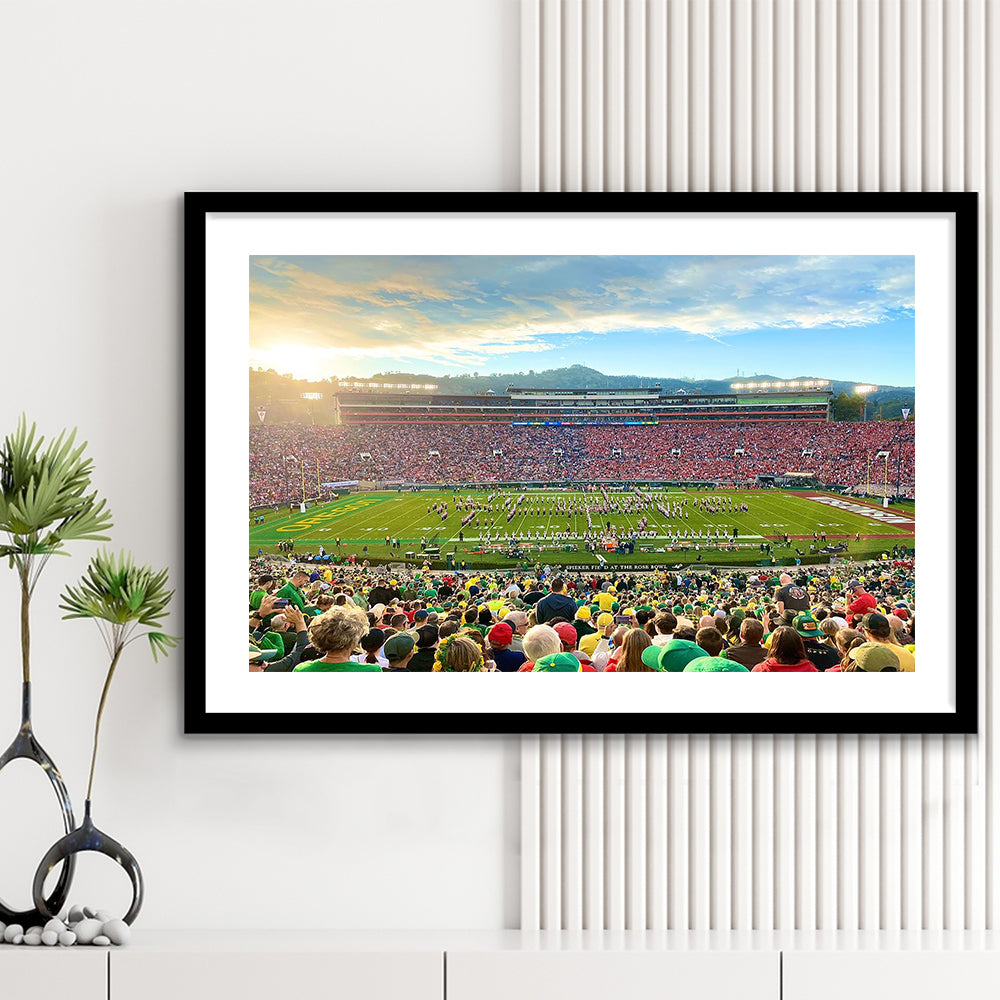 Rose Bowl in Pasadena, Stadium Canvas, Sport Art, Gift for him, White Border Framed Art Print Wall Decor